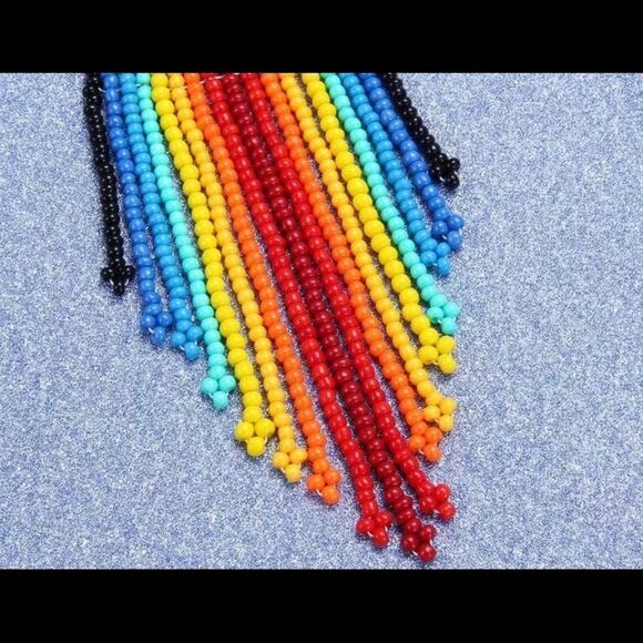 New Free People Beaded Ombré Rainbow Drop Dangle Boho Earrings - Picture 4 of 4